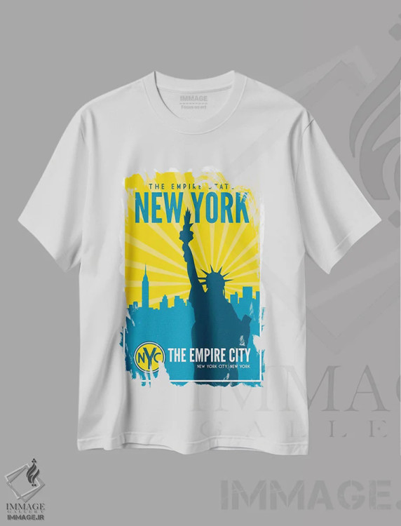 تیشرت سفید طرح دار ایالت امپایر نیویورک، هنر دیجیتال اثر پرینت های بنتون پارک | immage.ir