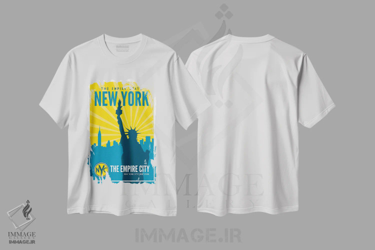 تیشرت سفید طرح دار ایالت امپایر نیویورک، هنر دیجیتال اثر پرینت های بنتون پارک | immage.ir