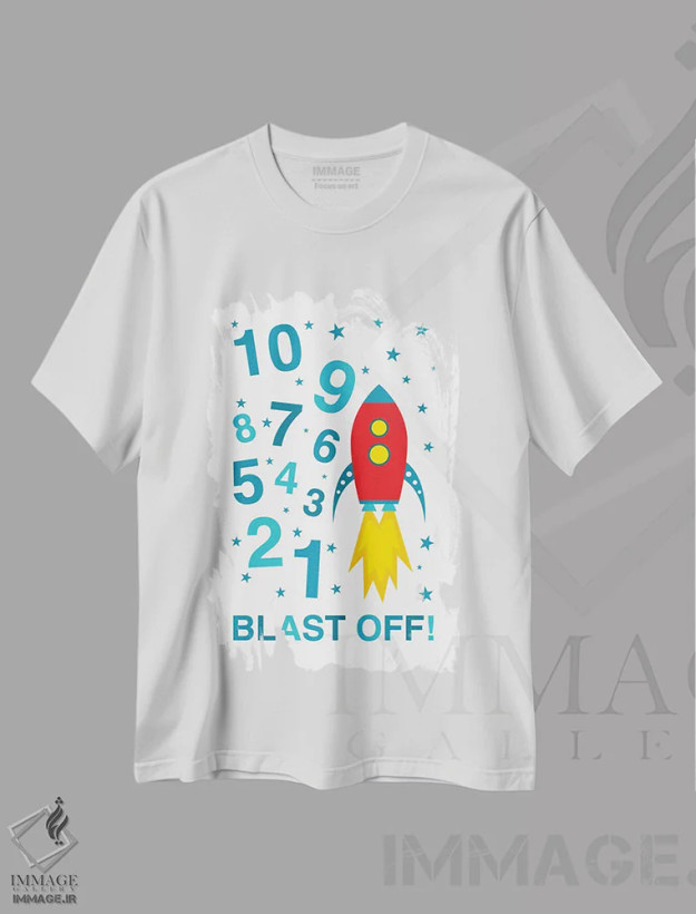 تیشرت سفید طرح دار شمارش معکوس پرتاب، هنر دیجیتال اثر پرینت های بنتون پارک | فروشگاه ایماژ