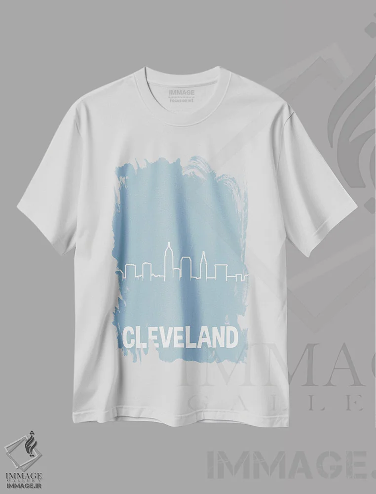 تیشرت سفید طرح دار خط افق کلیولند، تزئینی اثر پرینت های بنتون پارک | immage.ir