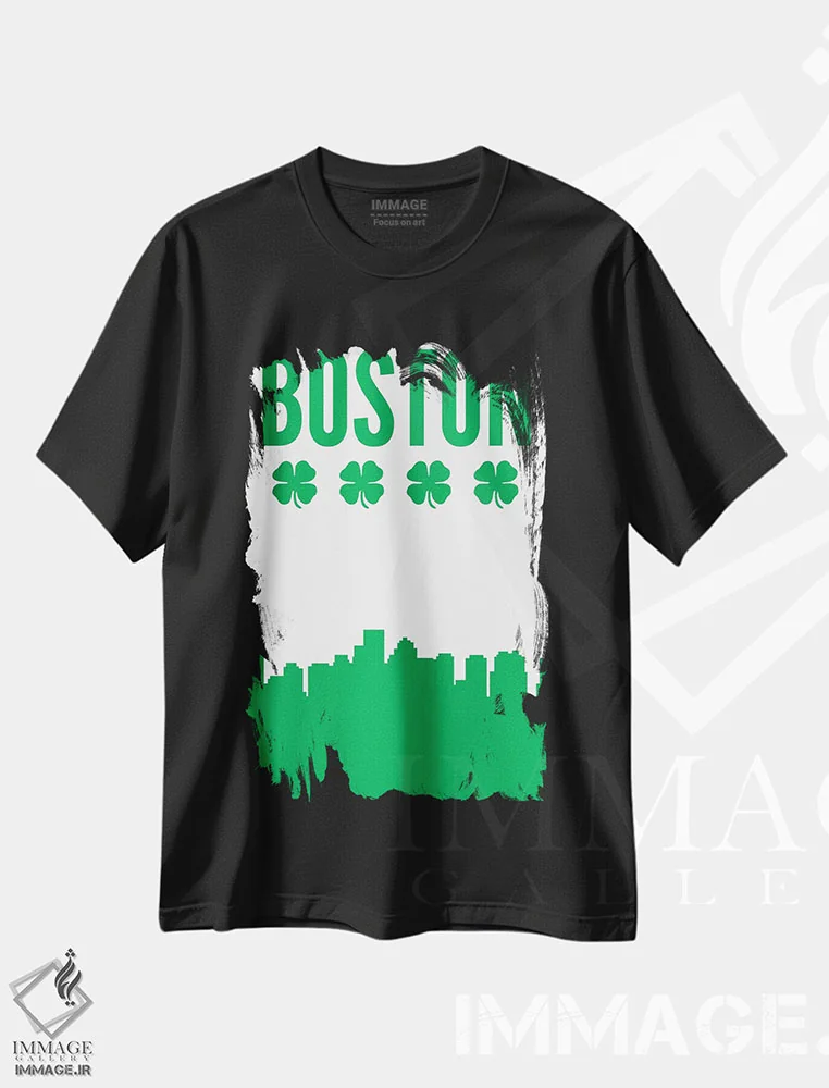 تیشرت مشکی طرح دار منظرهٔ شبدر بوستون، هنر دیجیتال اثر پرینت های بنتون پارک | immage.ir