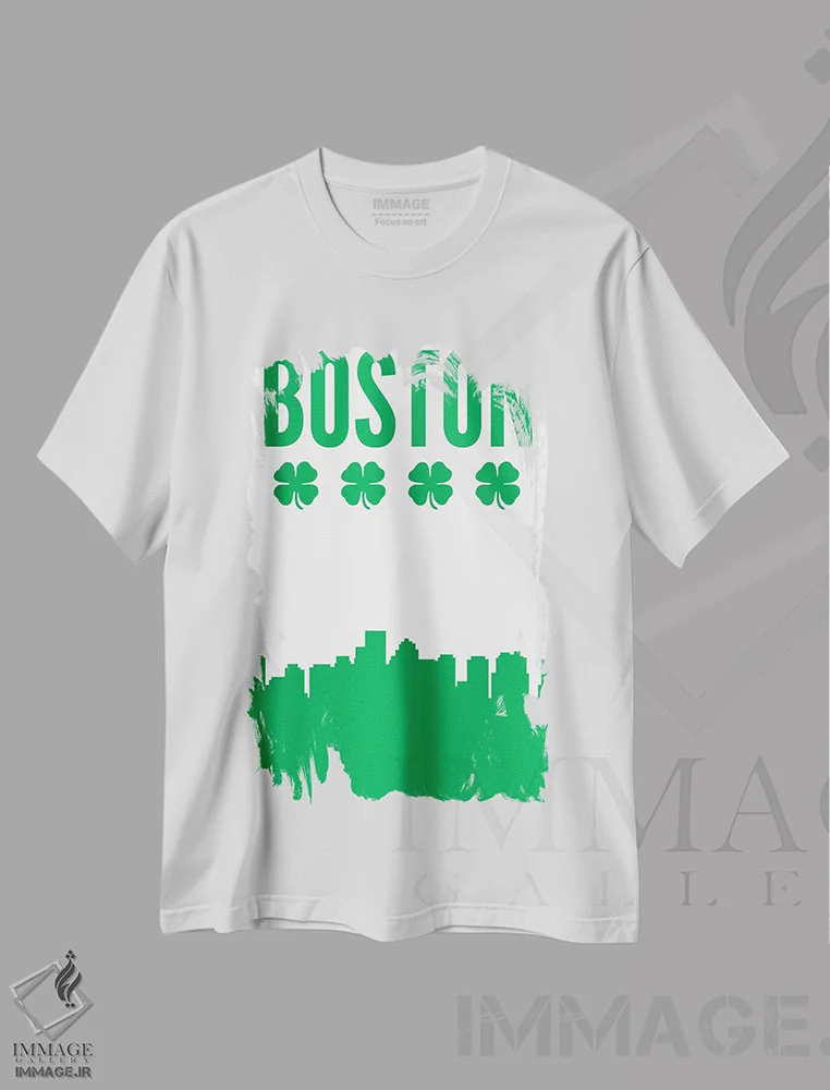 تیشرت سفید طرح دار منظرهٔ شبدر بوستون، هنر دیجیتال اثر پرینت های بنتون پارک | فروشگاه ایماژ