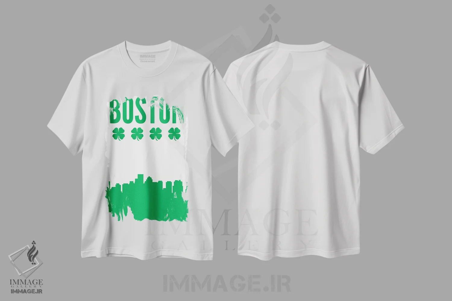 تیشرت سفید طرح دار منظرهٔ شبدر بوستون، هنر دیجیتال اثر پرینت های بنتون پارک | فروشگاه ایماژ