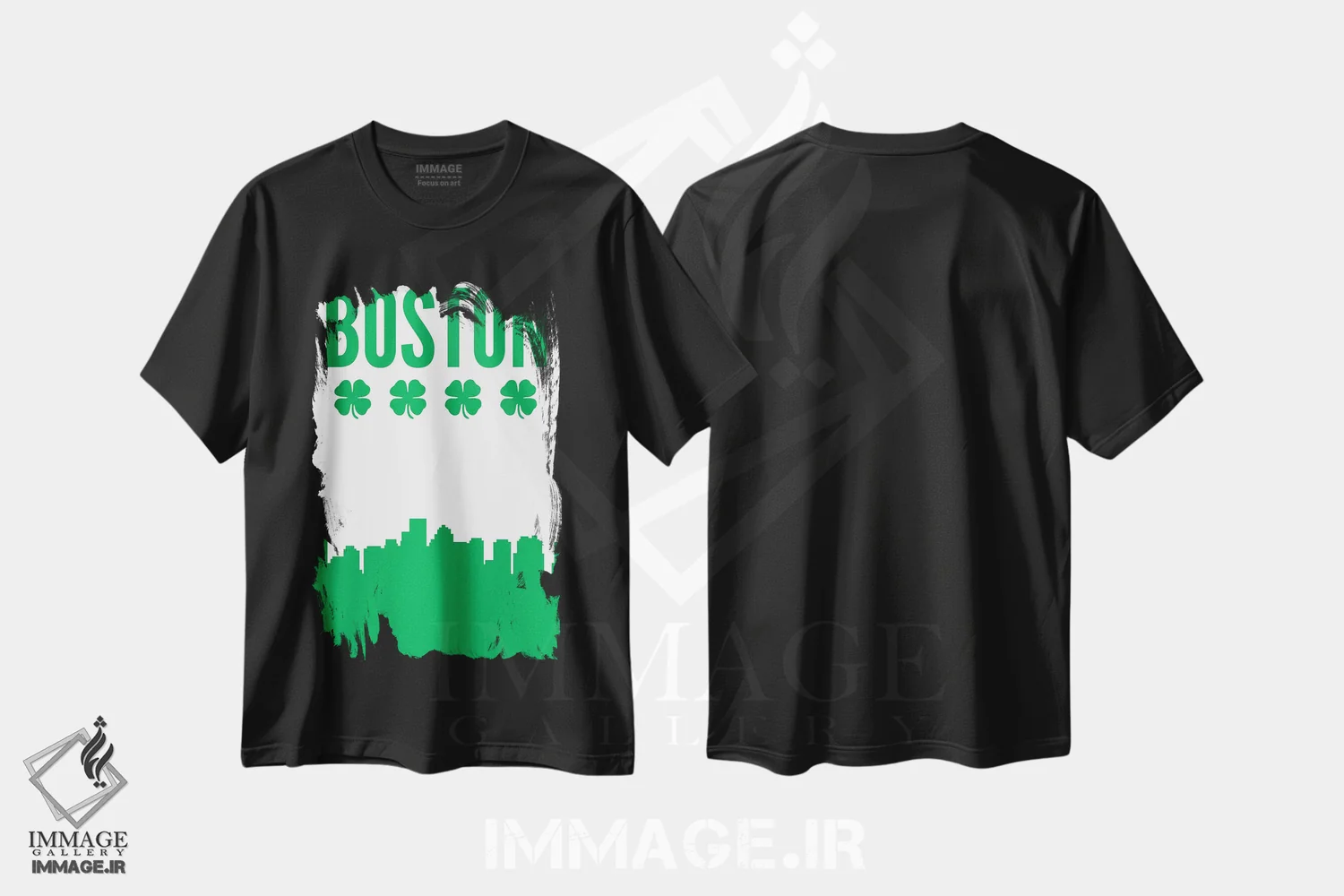 تیشرت مشکی طرح دار منظرهٔ شبدر بوستون، هنر دیجیتال اثر پرینت های بنتون پارک | immage.ir