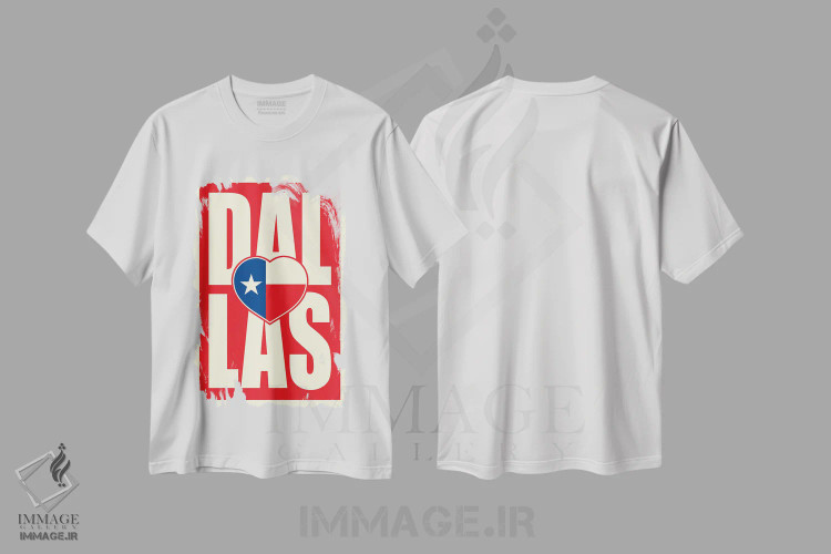 تیشرت سفید طرح دار قلب پرچم تایپوگرافی دالاس، هنر دیجیتال اثر پرینت های بنتون پارک | فروشگاه ایماژ