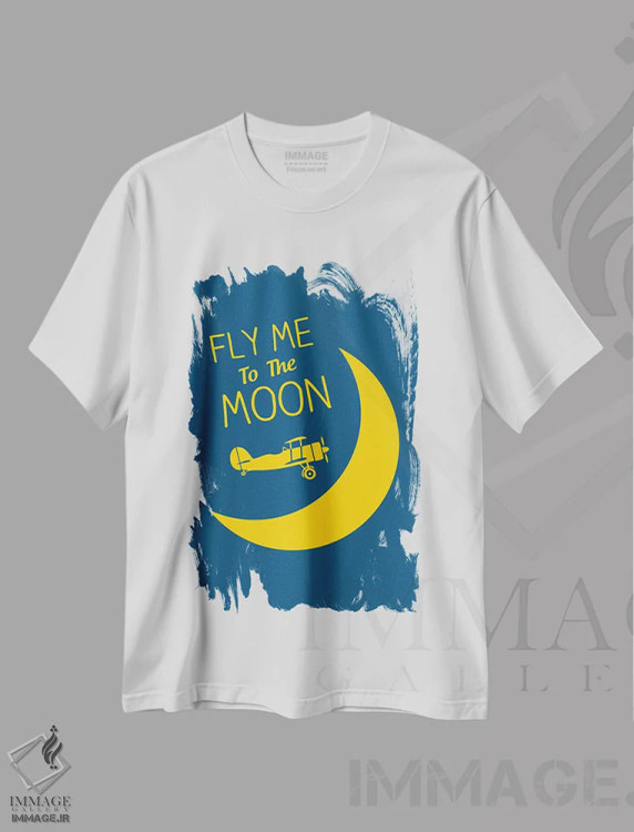 تیشرت سفید طرح دار مرا به ماه ببر، هنر دیجیتال اثر پرینت های بنتون پارک | فروشگاه ایماژ