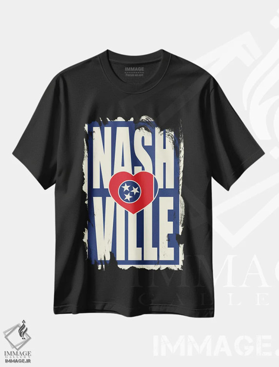 تیشرت مشکی طرح دار قلب تایپوگرافی نشویل، هنر دیجیتال اثر پرینت های بنتون پارک | فروشگاه ایماژ