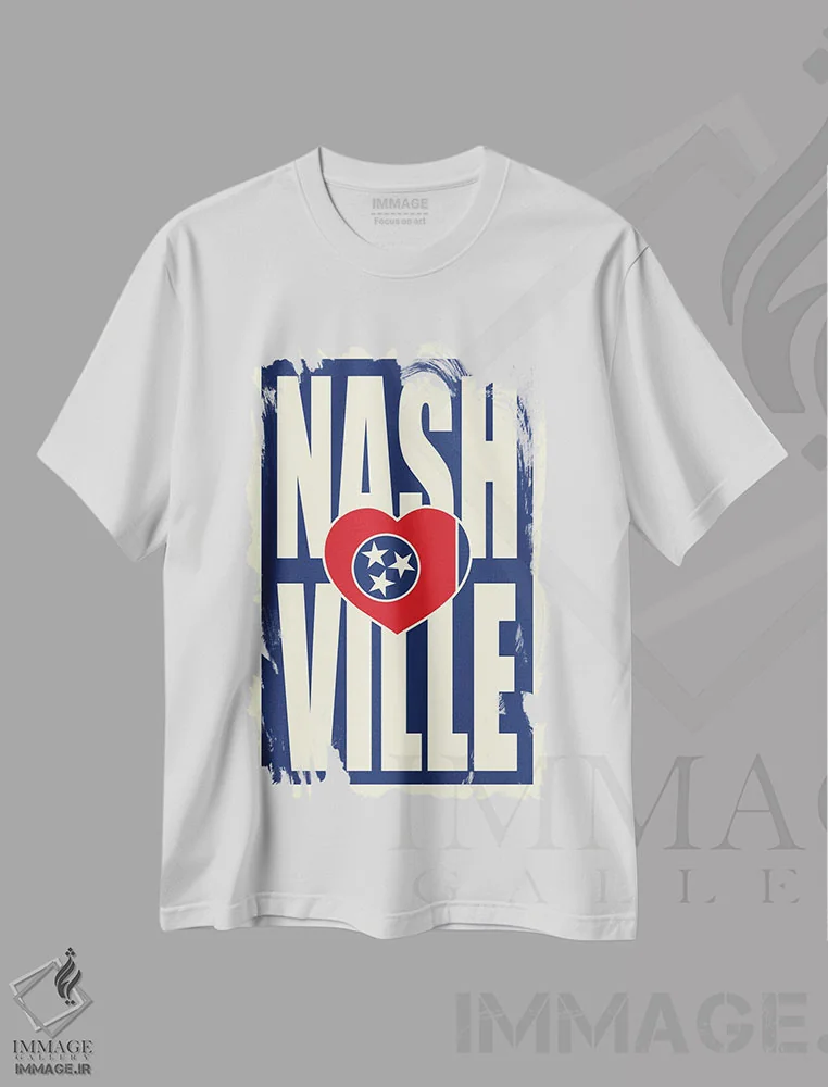 تیشرت سفید طرح دار قلب تایپوگرافی نشویل، هنر دیجیتال اثر پرینت های بنتون پارک | immage.ir