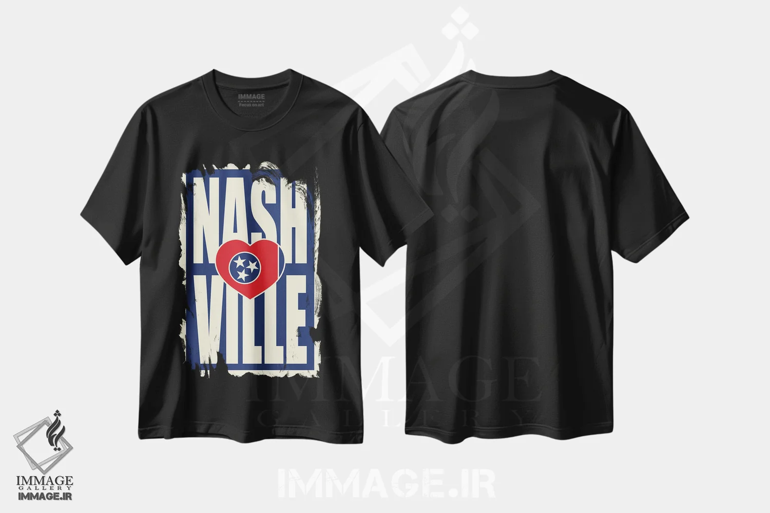 تیشرت مشکی طرح دار قلب تایپوگرافی نشویل، هنر دیجیتال اثر پرینت های بنتون پارک | فروشگاه ایماژ