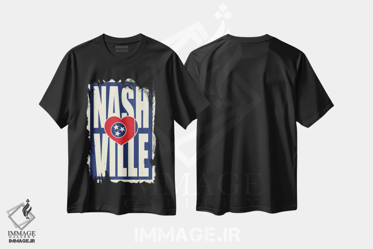 تیشرت مشکی طرح دار قلب تایپوگرافی نشویل، هنر دیجیتال اثر پرینت های بنتون پارک | فروشگاه ایماژ