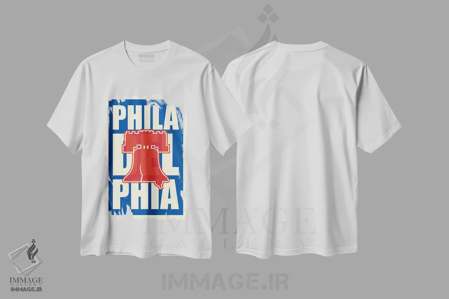 تیشرت سفید طرح دار تایپوگرافی زنگ آزادی فیلادلفیا، هنر دیجیتال اثر پرینت های بنتون پارک | فروشگاه ایماژ