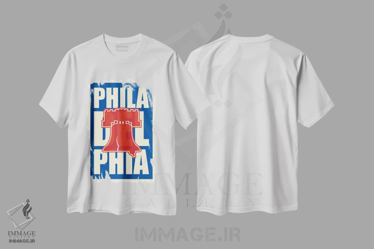 تیشرت سفید طرح دار تایپوگرافی زنگ آزادی فیلادلفیا، هنر دیجیتال اثر پرینت های بنتون پارک | فروشگاه ایماژ