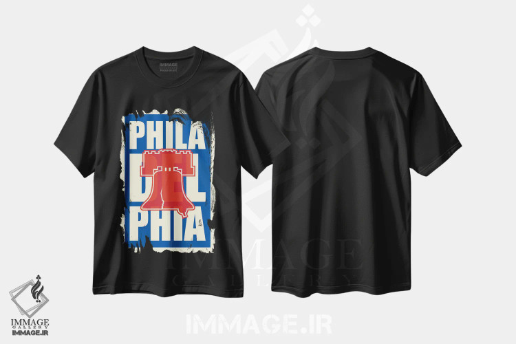 تیشرت مشکی طرح دار تایپوگرافی زنگ آزادی فیلادلفیا، هنر دیجیتال اثر پرینت های بنتون پارک | immage.ir