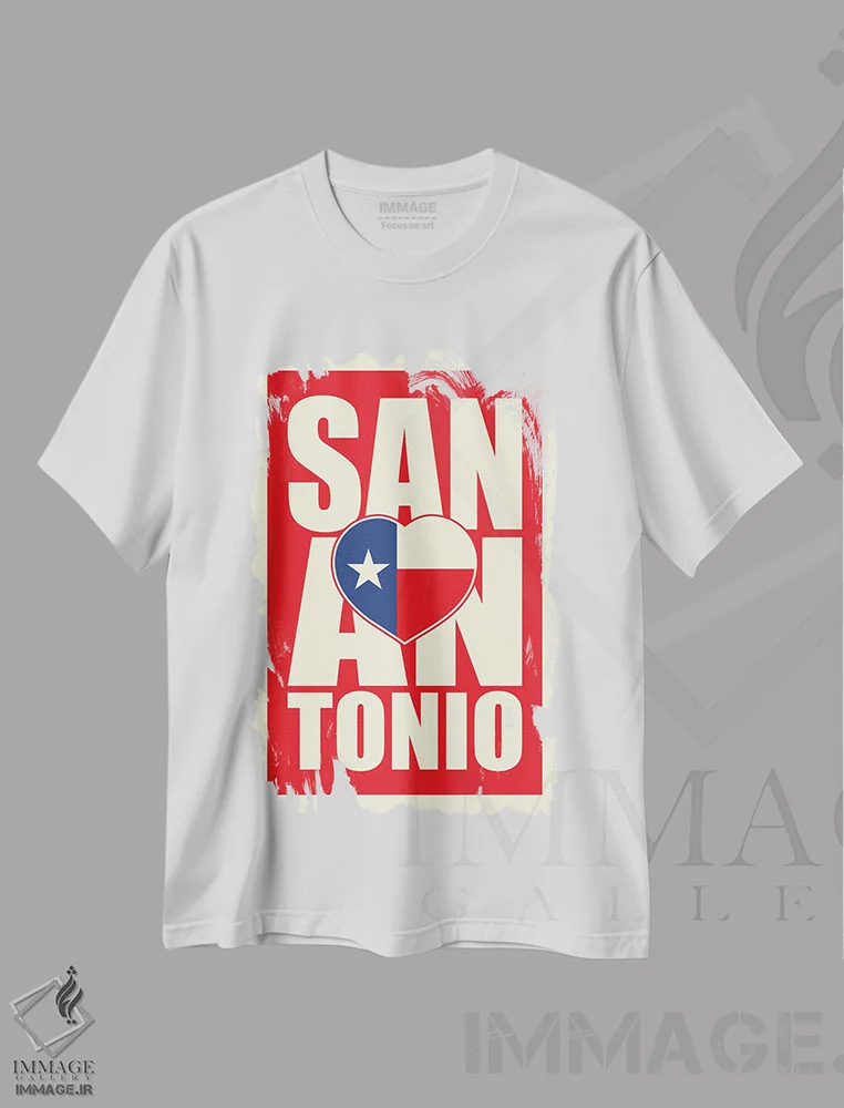 تیشرت سفید طرح دار قلب تایپوگرافی سن آنتونیو، هنر دیجیتال اثر پرینت های بنتون پارک | فروشگاه ایماژ