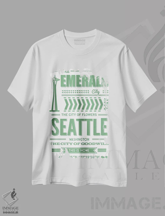 تیشرت سفید طرح دار تایپوگرافی سیاتل، هنر دیجیتال اثر پرینت های بنتون پارک | فروشگاه ایماژ