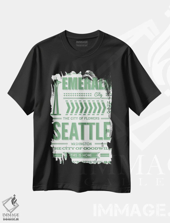 تیشرت مشکی طرح دار تایپوگرافی سیاتل، هنر دیجیتال اثر پرینت های بنتون پارک | immage.ir