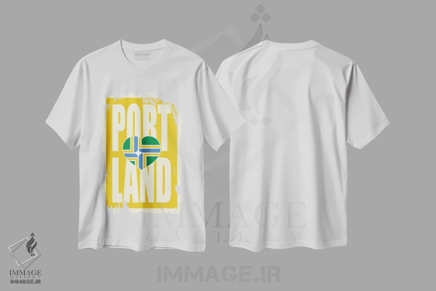 تیشرت سفید طرح دار پرچم تایپوگرافی پورتلند، هنر دیجیتال اثر پرینت های بنتون پارک | فروشگاه ایماژ