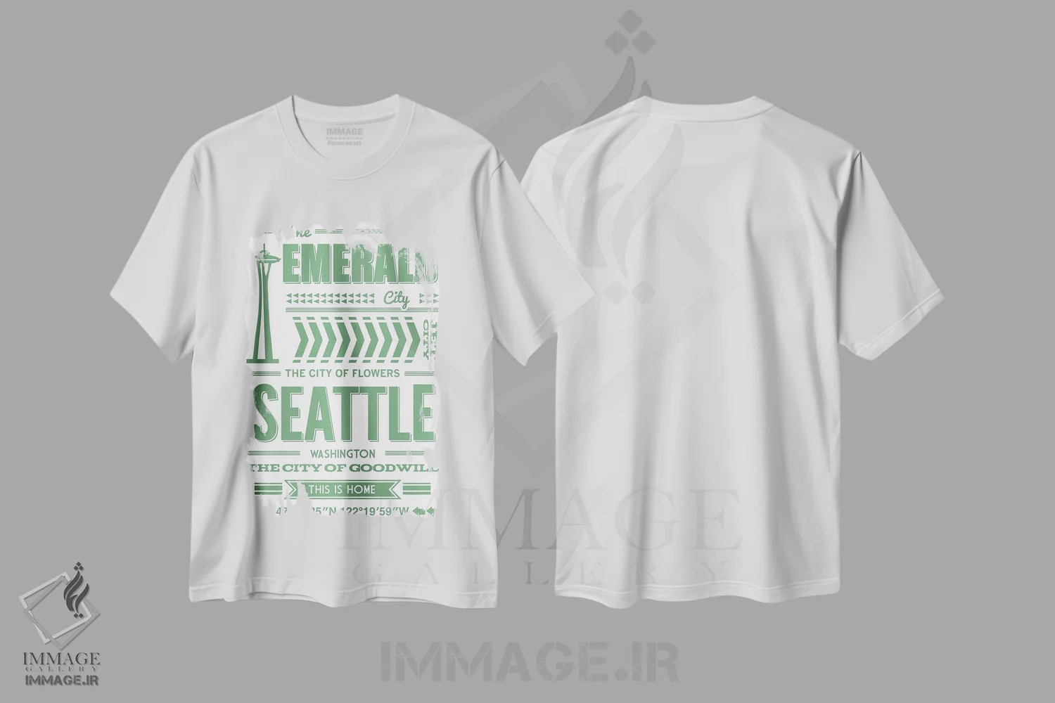 تیشرت سفید طرح دار تایپوگرافی سیاتل، هنر دیجیتال اثر پرینت های بنتون پارک | فروشگاه ایماژ
