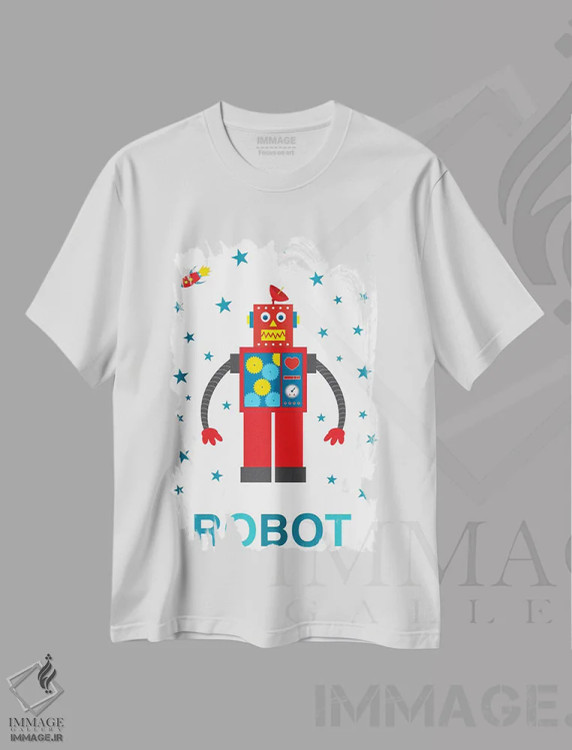 تیشرت سفید طرح دار موشک رباتی، هنر دیجیتال اثر پرینت های بنتون پارک | فروشگاه ایماژ