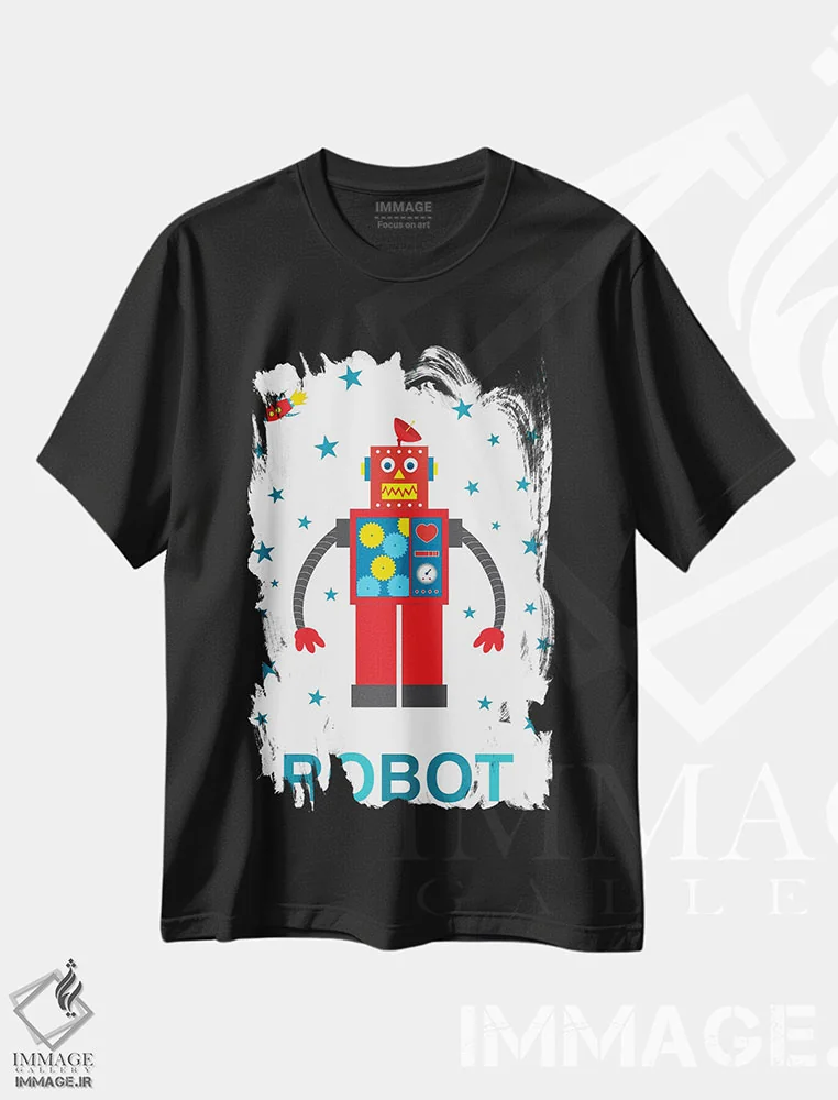 تیشرت مشکی طرح دار موشک رباتی، هنر دیجیتال اثر پرینت های بنتون پارک | immage.ir