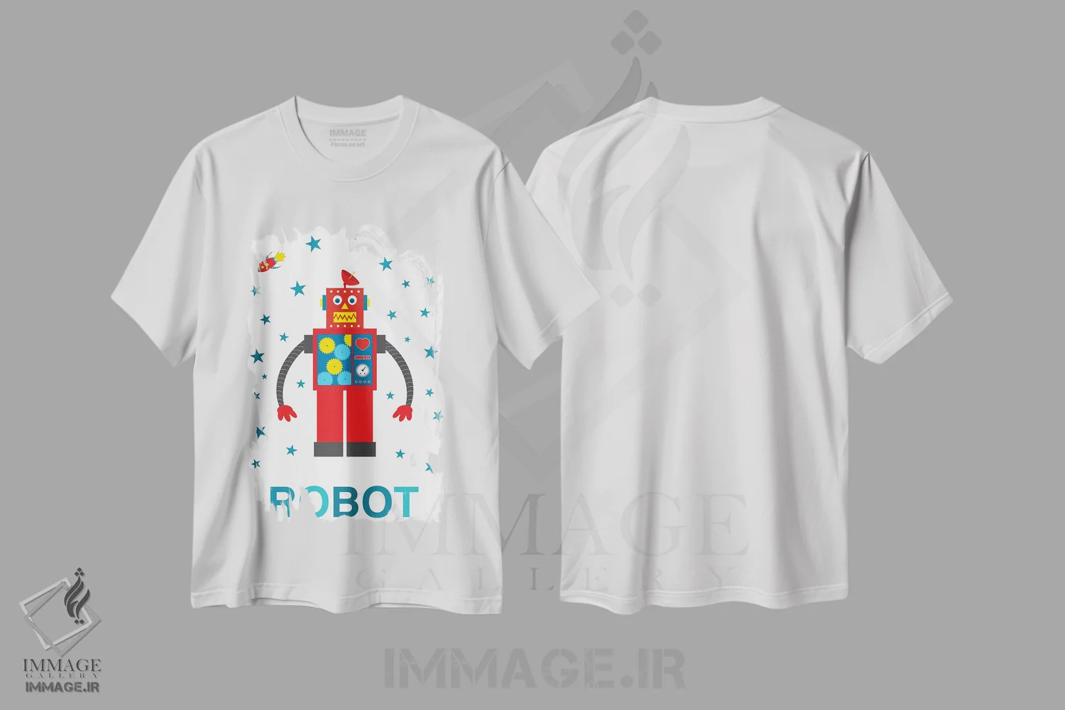 تیشرت سفید طرح دار موشک رباتی، هنر دیجیتال اثر پرینت های بنتون پارک | فروشگاه ایماژ