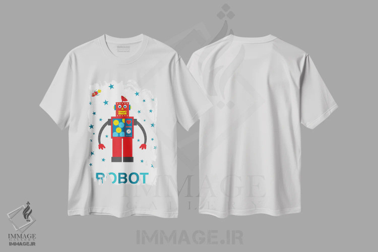 تیشرت سفید طرح دار موشک رباتی، هنر دیجیتال اثر پرینت های بنتون پارک | فروشگاه ایماژ