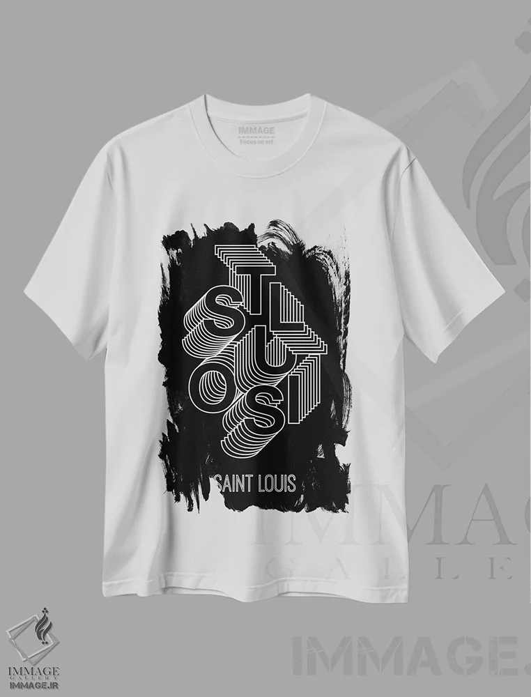 تیشرت سفید طرح دار پله های سنت لوئیس، هنر دیجیتال اثر پرینت های بنتون پارک | فروشگاه ایماژ