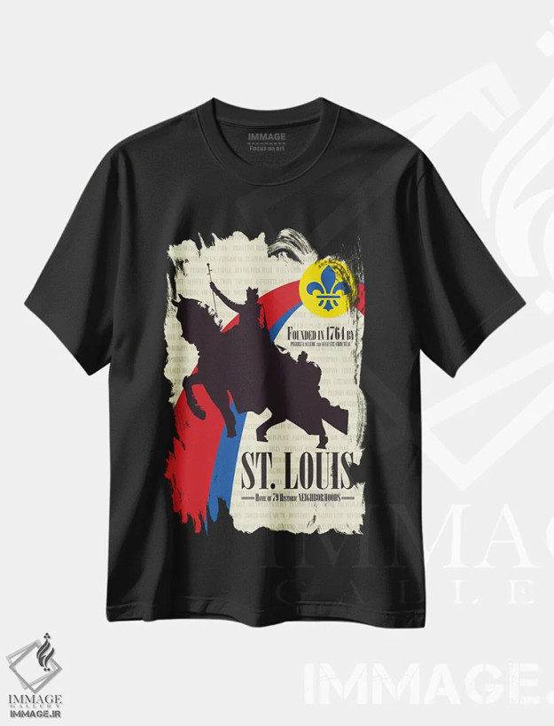 تیشرت مشکی طرح دار سنت لوئیس، تزئینی اثر پرینت های بنتون پارک | فروشگاه ایماژ