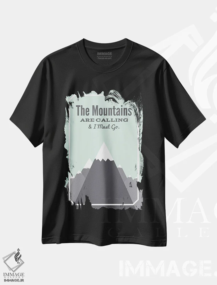 تیشرت مشکی طرح دار کوه ها صدا می زنند و باید بروم، هنر دیجیتال اثر پرینت های بنتون پارک | فروشگاه ایماژ