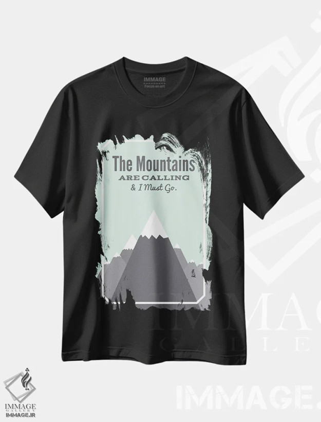 تیشرت مشکی طرح دار کوه ها صدا می زنند و باید بروم، هنر دیجیتال اثر پرینت های بنتون پارک | فروشگاه ایماژ