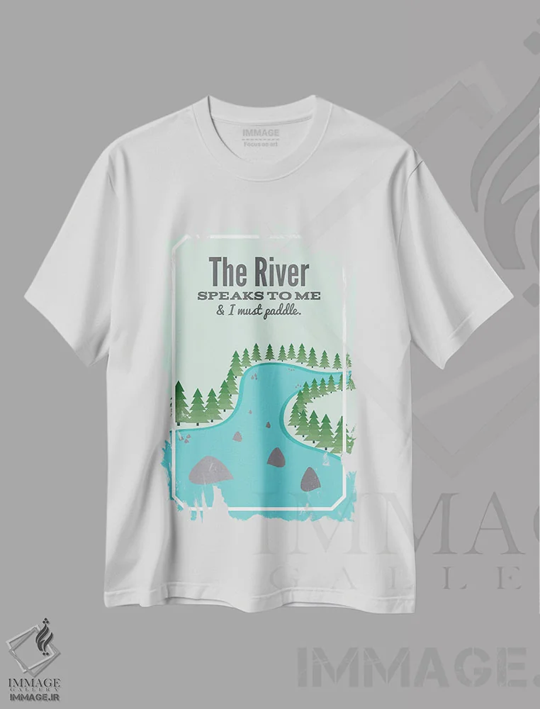 تیشرت سفید طرح دار رودخانه با من سخن می گوید، هنر دیجیتال اثر پرینت های بنتون پارک | immage.ir
