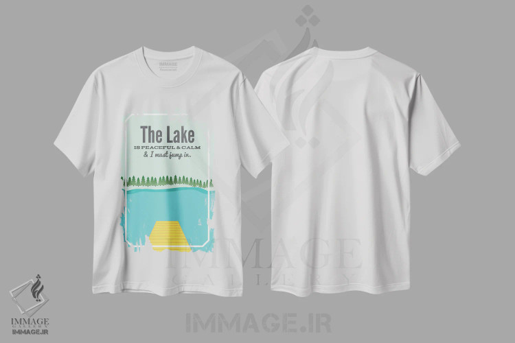 تیشرت سفید طرح دار دریاچه آرام و ساکت است، دکور کلبه و لژ اثر پرینت های بنتون پارک | فروشگاه ایماژ