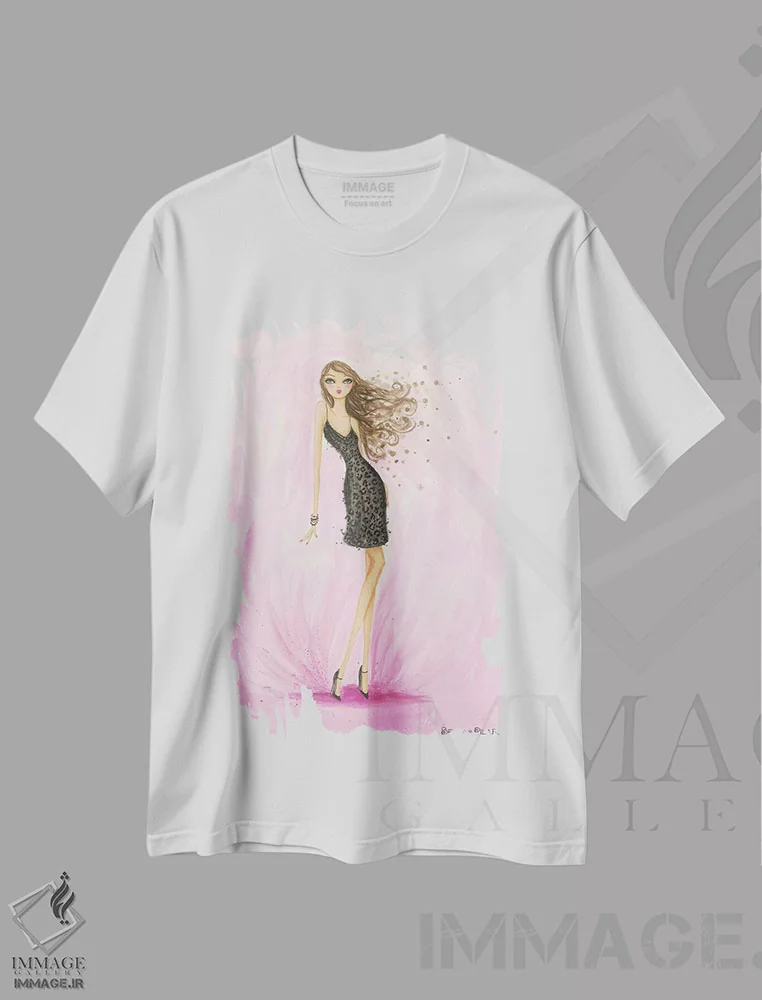 تیشرت سفید طرح دار ولنتاین با لباس مشکی کوچک، مدیوم اثر بلا پیلار | فروشگاه ایماژ