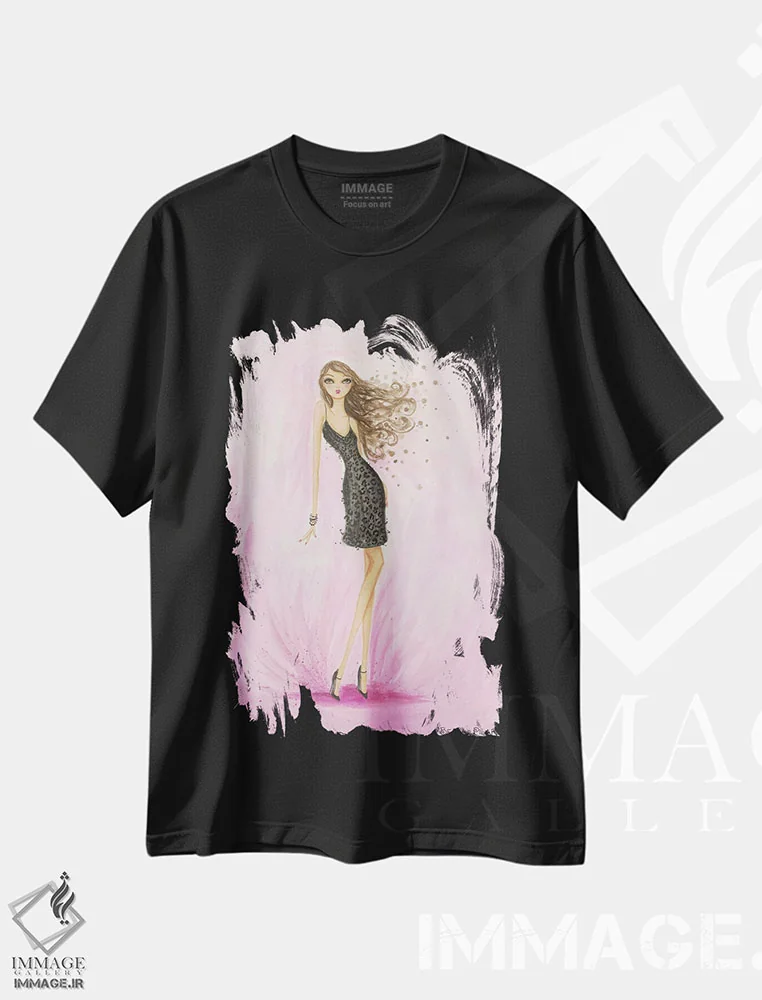 تیشرت مشکی طرح دار ولنتاین با لباس مشکی کوچک، مدیوم اثر بلا پیلار | immage.ir