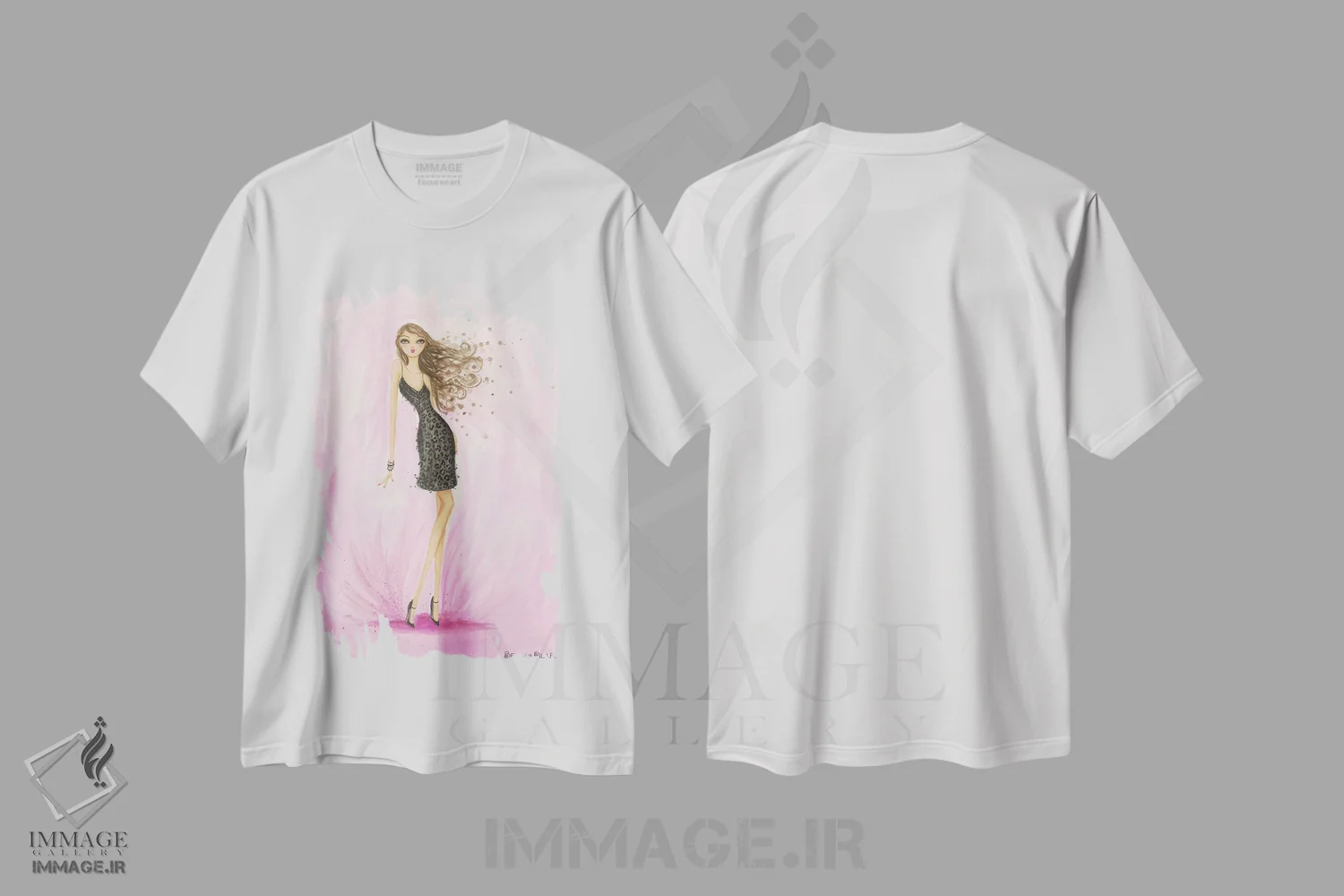 تیشرت سفید طرح دار ولنتاین با لباس مشکی کوچک، مدیوم اثر بلا پیلار | فروشگاه ایماژ