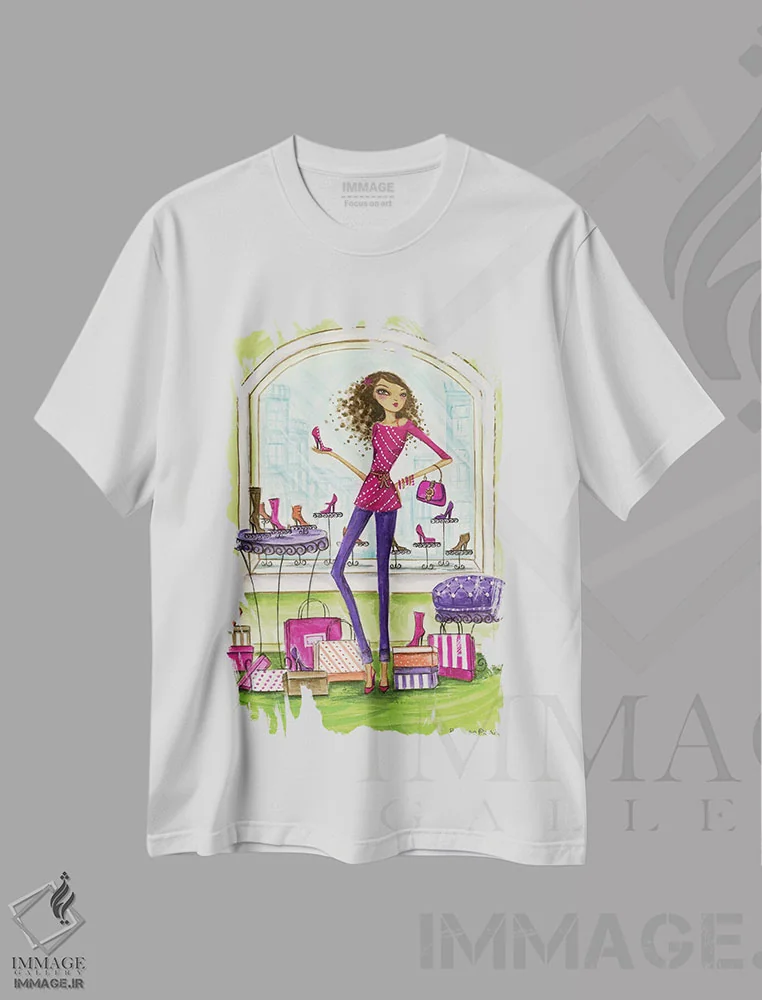 تیشرت سفید طرح دار فروشگاه کفش شهر، هنر آمریکایی آفریقایی تبار اثر بلا پیلار | فروشگاه ایماژ