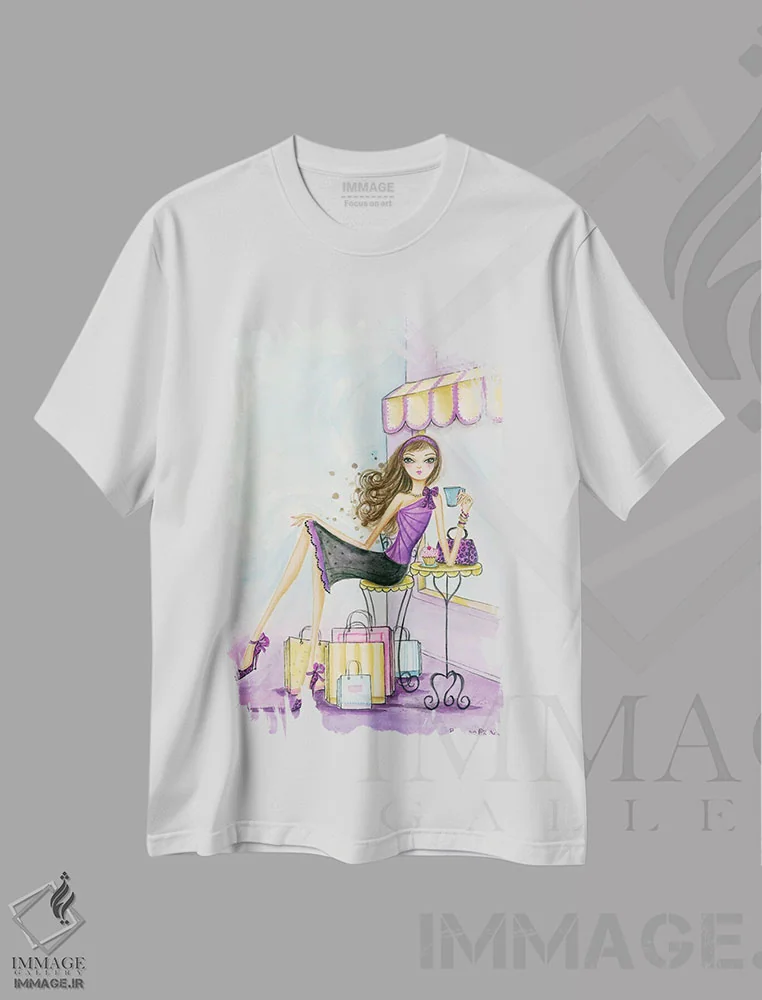 تیشرت سفید طرح دار به استقبال خرید درمانی برو، مدیوم اثر بلا پیلار | فروشگاه ایماژ