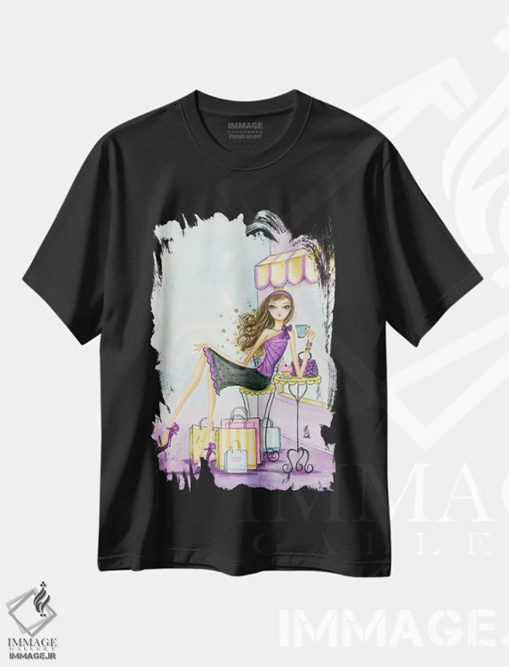 تیشرت مشکی طرح دار به استقبال خرید درمانی برو، مدیوم اثر بلا پیلار | immage.ir