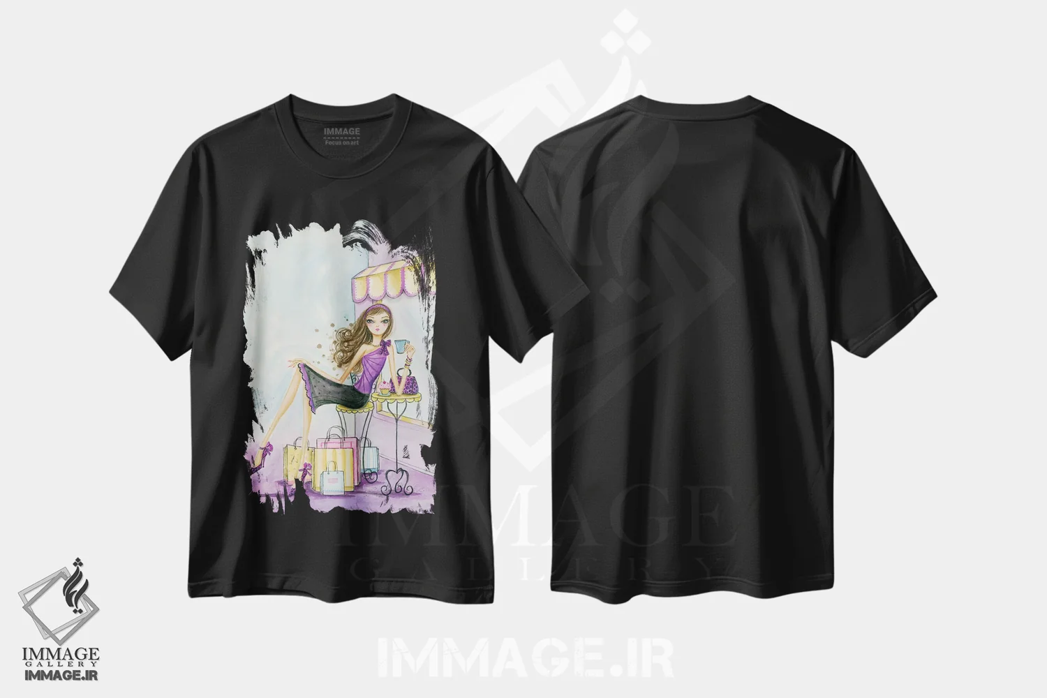 تیشرت مشکی طرح دار به استقبال خرید درمانی برو، مدیوم اثر بلا پیلار | immage.ir