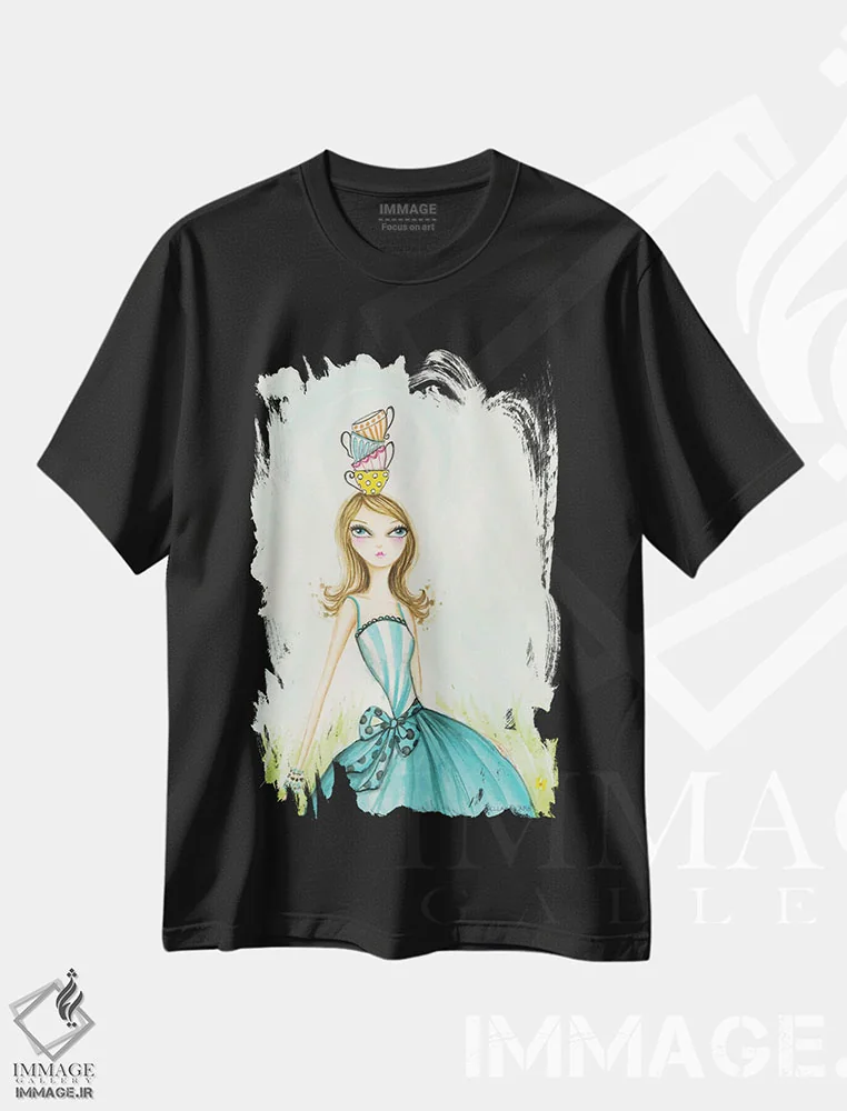 تیشرت مشکی طرح دار زمان چای مهمانی چای، مدیوم اثر بلا پیلار | فروشگاه ایماژ