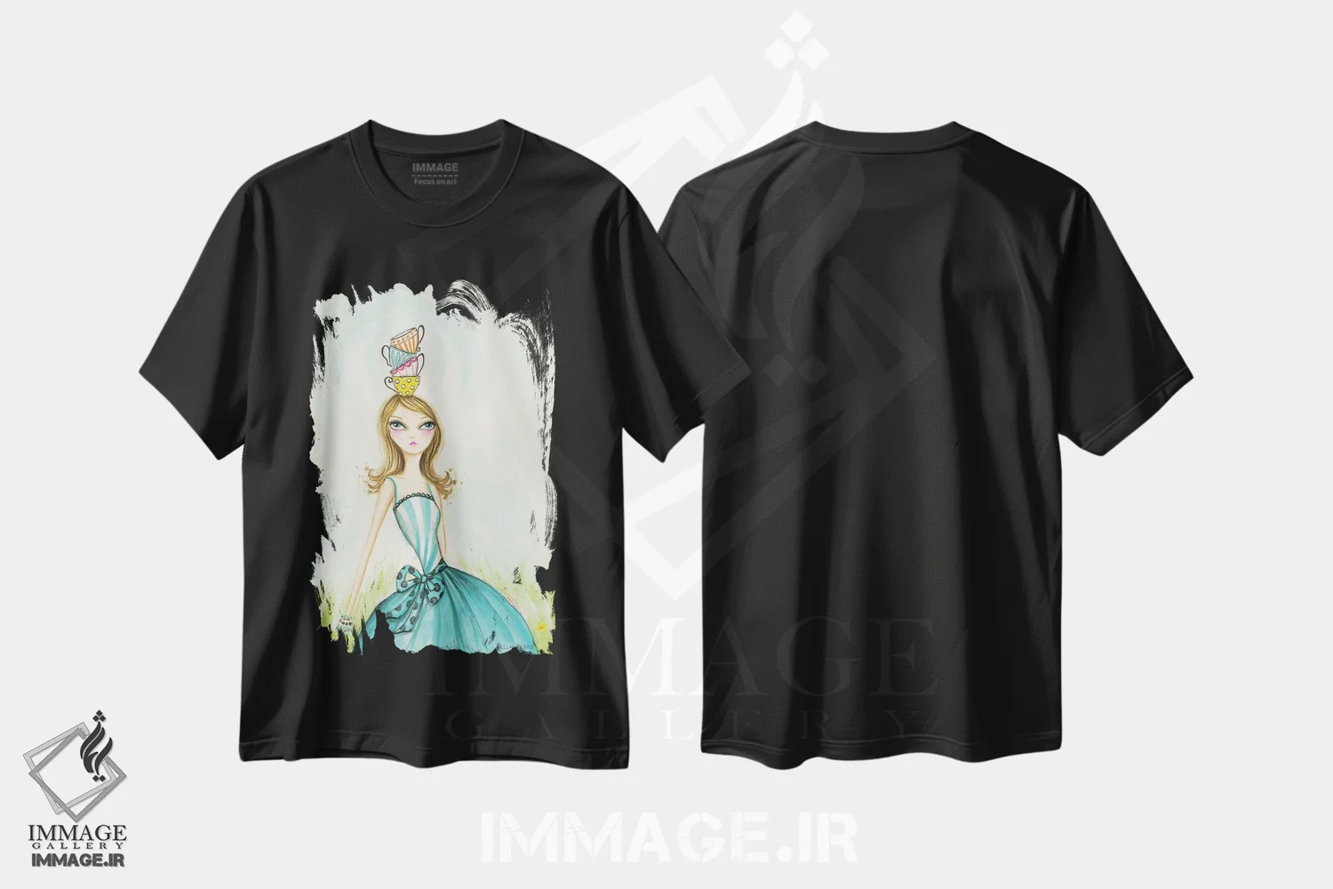 تیشرت مشکی طرح دار زمان چای مهمانی چای، مدیوم اثر بلا پیلار | فروشگاه ایماژ