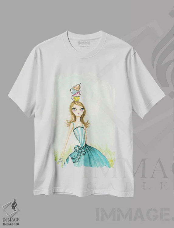 تیشرت سفید طرح دار زمان چای مهمانی چای، مدیوم اثر بلا پیلار | immage.ir