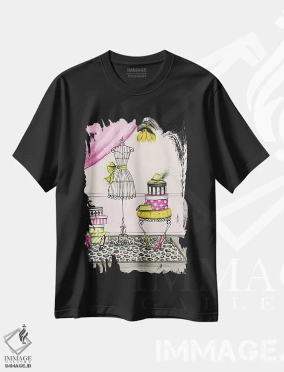 تیشرت مشکی طرح دار اتاق تعویض لباس، تزئینی اثر بلا پیلار | فروشگاه ایماژ
