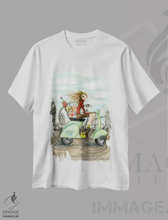 تیشرت سفید طرح دار لندن، مدیوم اثر بلا پیلار | فروشگاه ایماژ