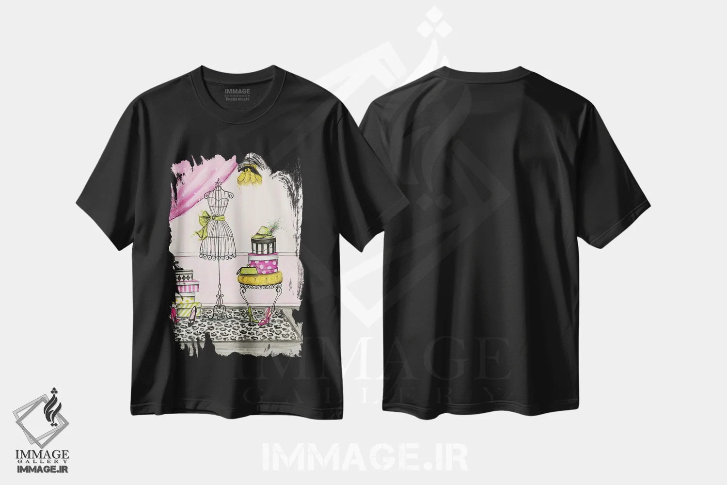 تیشرت مشکی طرح دار اتاق تعویض لباس، تزئینی اثر بلا پیلار | فروشگاه ایماژ