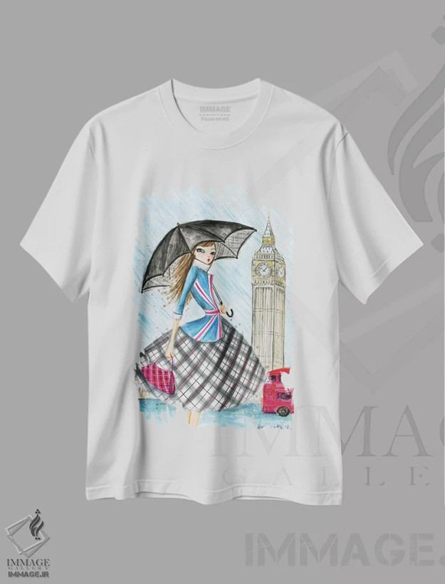 تیشرت سفید طرح دار لندن، مدیوم اثر بلا پیلار | فروشگاه ایماژ