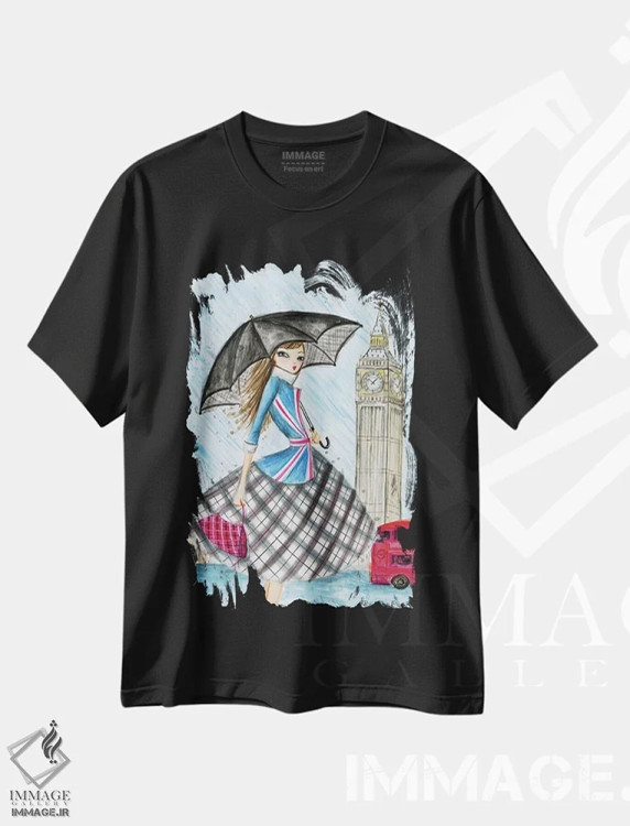 تیشرت مشکی طرح دار لندن، مدیوم اثر بلا پیلار | immage.ir