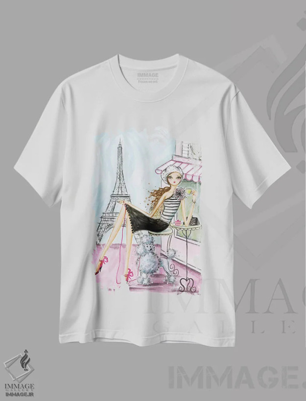 تیشرت سفید طرح دار پاریس، مدیوم اثر بلا پیلار | فروشگاه ایماژ