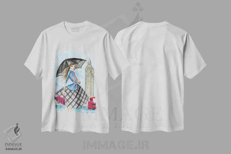 تیشرت سفید طرح دار لندن، مدیوم اثر بلا پیلار | فروشگاه ایماژ