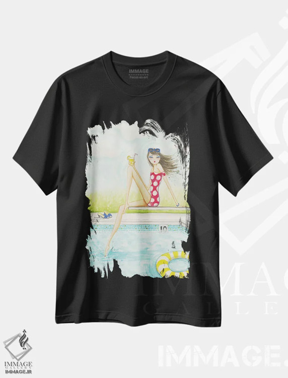 تیشرت مشکی طرح دار استخر حیاط پشتی شماره ۲، مدیوم اثر بلا پیلار | فروشگاه ایماژ